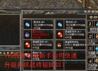 195传奇私服新手如何快速升级并挑战终极BOSS? 195传奇私服新手如何快速升级并挑战终极BOSS?