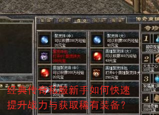 经典传奇私服新手如何快速提升战力与获取稀有装备? 经典传奇私服新手如何快速提升战力与获取稀有装备?